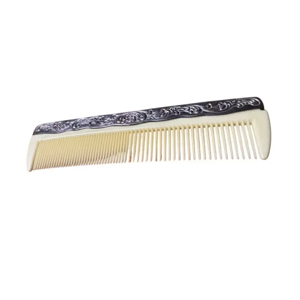 Vintage Ornate Hair Comb Faux Ivory Celluloid Look Silver Tone Floral 7 Inch